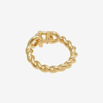 Ferragamo Twisted Brass Hook Ring In Gold