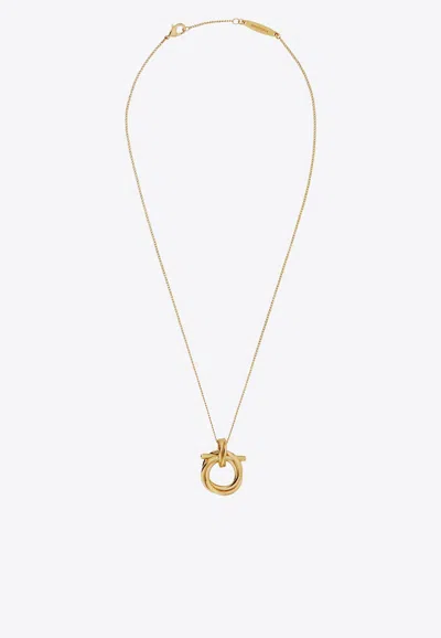 Ferragamo Twisted Gancini Pendant Necklace In Gold