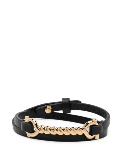 Ferragamo Twisted Gancini-plaque Buckle Bracelet In Black