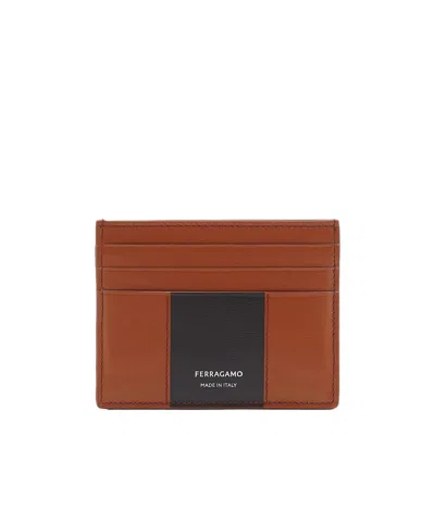 Ferragamo Two-color Logo Card Holder In Brown