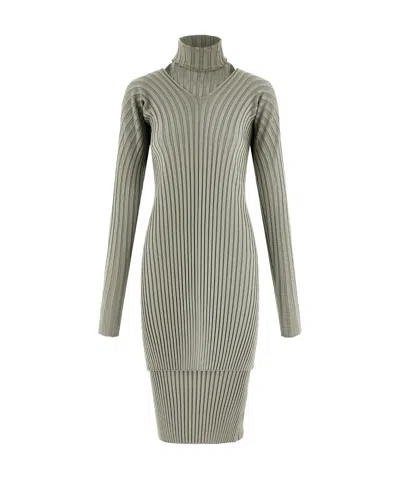 Ferragamo Layered Ribbed-knit Dress In Gray