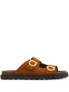 Ferragamo Two-strap Flat Sandals In Brown