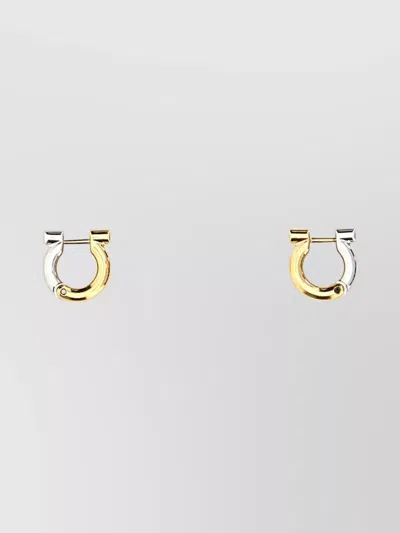 Ferragamo Two-tone Design Metal Hoop Earrings In Gold