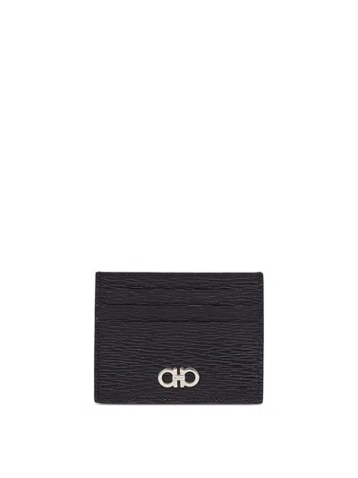 Ferragamo Two-tone Gancini Card Holder In Brown
