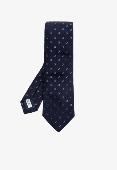 Ferragamo Gancini Bicolor Jacquard Tie Ties And Bow Ties Blue