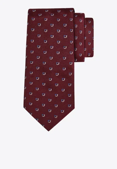 Ferragamo Two-tone Gancini Silk Tie In Burgundy