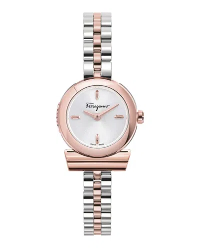 Ferragamo Two-tone Gancino Bracelet Watch With Silver Sunray Dial In Metallic