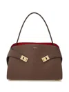 Ferragamo Two-tone Structured Medium Shoulder Bag In Brown