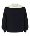Ferragamo Two-tone Relaxed Knit Sweater With V-neck In Black