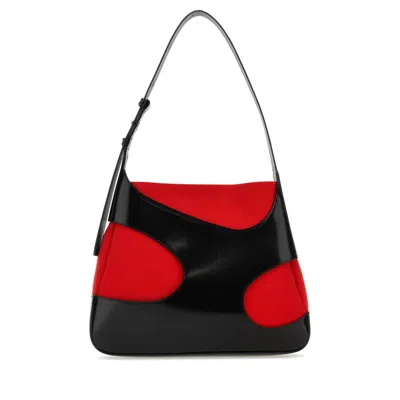 Ferragamo Two-tone Leather And Canvas Cut Out L Shoulder Bag In Black