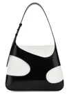 Ferragamo Two-tone Leather And Canvas Cut Out L Shoulder Bag In Neroowhite