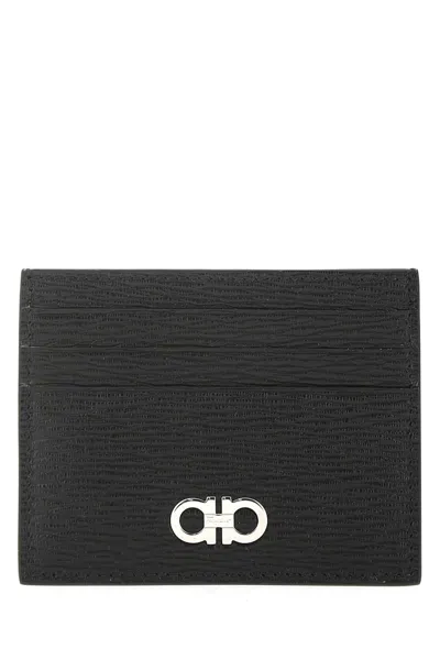 Ferragamo Two-tone Leather Card Holder In Black