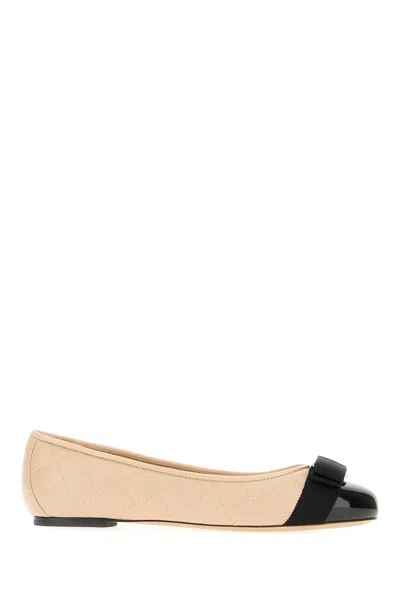 FERRAGAMO TWO-TONE NAPPA LEATHER VARA BALLERINAS