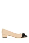 Ferragamo Two-tone Nappa Leather Vara Pumps In Neutral