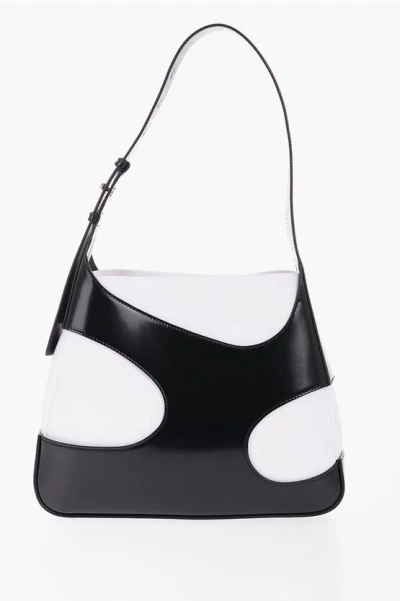FERRAGAMO TWO-TONE PATENT LEATHER AND CANVAS SHOULDER BAG