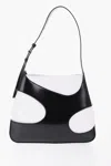 FERRAGAMO TWO-TONE PATENT LEATHER AND CANVAS SHOULDER BAG