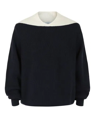 FERRAGAMO TWO-TONE RELAXED KNIT SWEATER WITH V-NECK