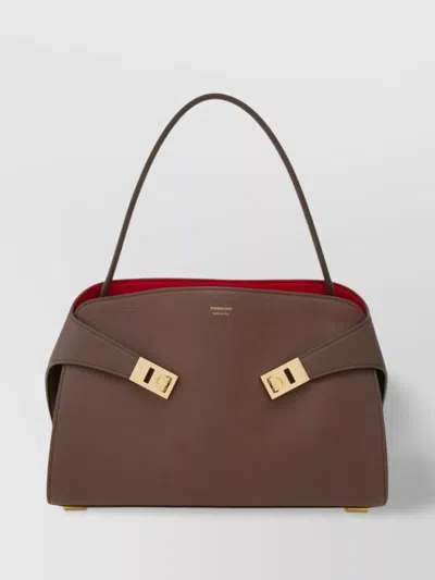 Ferragamo Two-tone Structured Medium Shoulder Bag In Brown