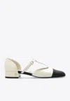 Ferragamo Linette Bicolor T-strap Ballerina Flats In White