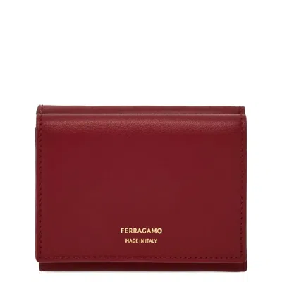 Ferragamo Two Tone Trifold Leather Wallet In Sand