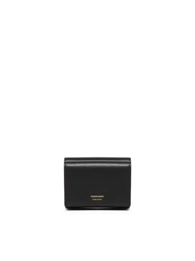 Ferragamo Two-tone Trifold Wallet In Black