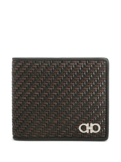 FERRAGAMO FERRAGAMO TWO-TONE WOVEN LEATHER BI-FOLD WALLET