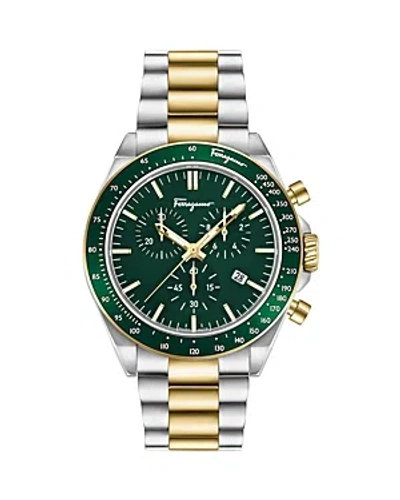 Ferragamo Men's Swiss Chronograph Urban Two-tone Stainless Steel Bracelet Watch 43mm In Green/two-tone
