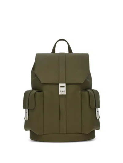 Ferragamo Utility Backpack With Hug Buckles In Green