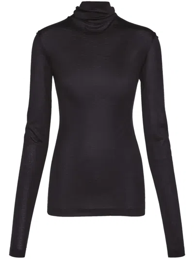 Ferragamo V-back Silk-blend Top In 黑色