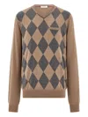 Ferragamo V-neck Argyle Virgin-wool Sweater In Brown
