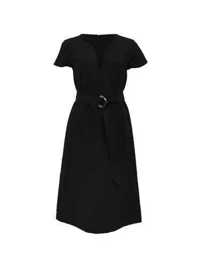 Pre-owned Ferragamo V-neck Belted Dress In Black