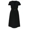 Ferragamo V-neck Belted Dress In Black Wool In Black