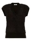 Ferragamo Textured Sleeveless Vest Ribbed Hem In Black