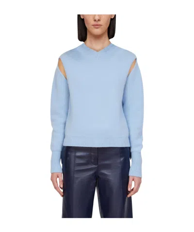 Ferragamo V-neck Cashmere Sweater In Blue