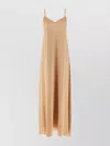 Ferragamo V-neck Flowing Floor-length Dress Straps In Brown