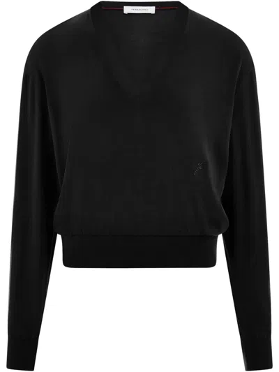 Ferragamo V-neck Jumper In Black