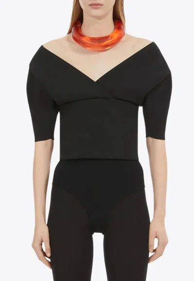 Ferragamo V-neck Knitted Top In Black