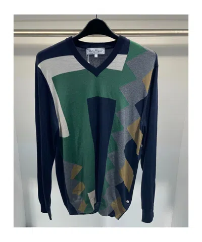 Ferragamo V-neck Long-sleeved Sweater In Black