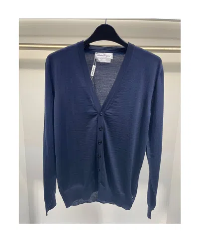 Ferragamo V-neck Long-sleeved Sweater In Blue