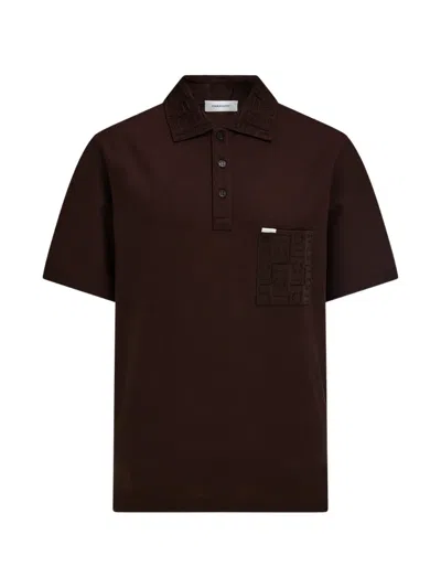 Ferragamo V-neck Polo With Jacquard Pocket Detail In Brown