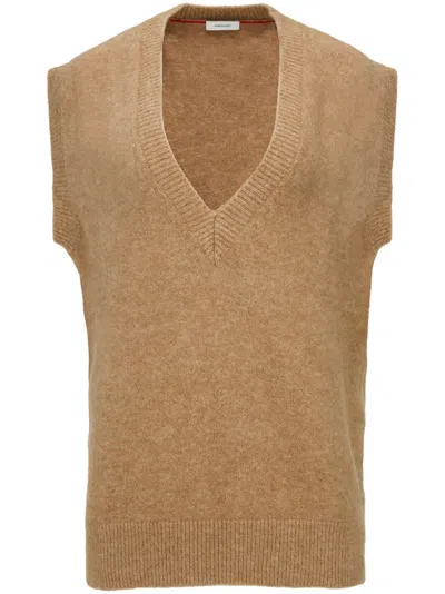 Ferragamo V-neck Ribbed Waistcoat In Neutrals
