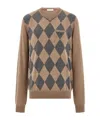 Ferragamo V-neck Argyle Virgin-wool Sweater In Brown