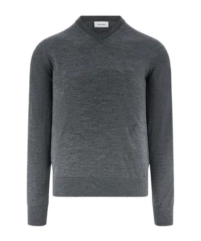 Ferragamo V-neck Charcoal Wool Sweater In Grey