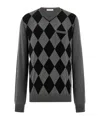 Ferragamo Argyle Pocket V-neck Sweater In Gray