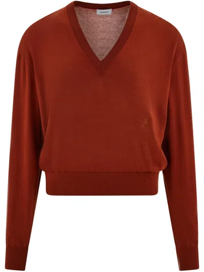 Ferragamo V-neck Sweater In Red