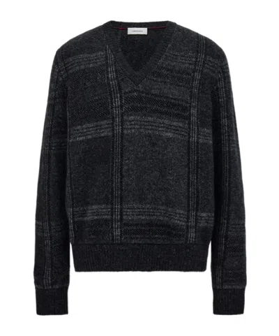 Ferragamo V-neck Tartan Jumper In Black