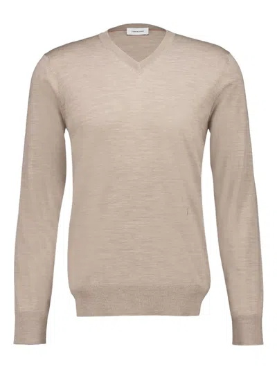 Ferragamo V-neck Wool Sweater In Brown