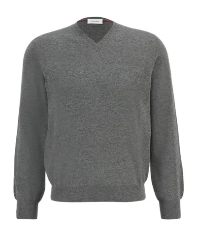 Ferragamo V-neck Wool Sweater In Gray