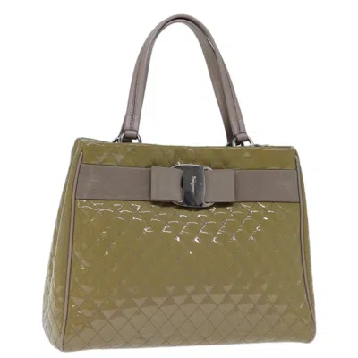 Pre-owned Ferragamo Vala Handbag Patent Leather Patent_leather Handbag () In Sand