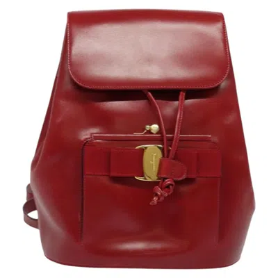 Pre-owned Ferragamo Vala Leather Backpack Bag () In Red